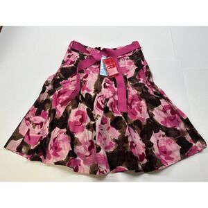 NWT Jackpot Women's Pink Floral A line Skirt Size 36 Belted